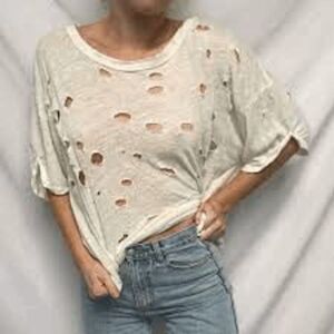 LF Emma & Sam ultra cut up hole distressed destroyed t shirt XS Worn 1x